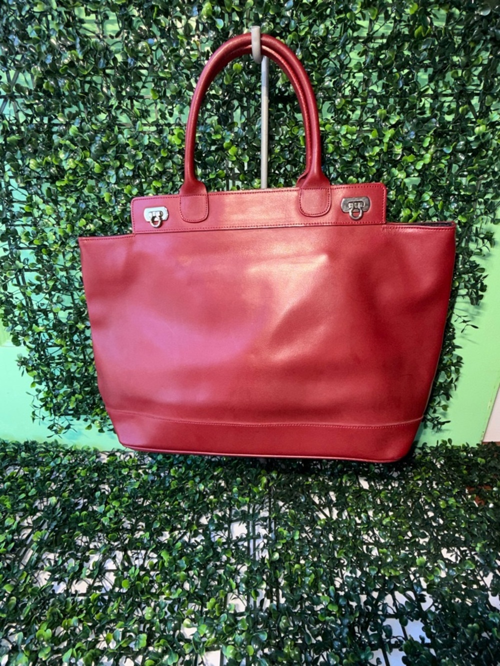 Authentic GERARD DAREL Red Leather Tote | Large Structured French Handbag